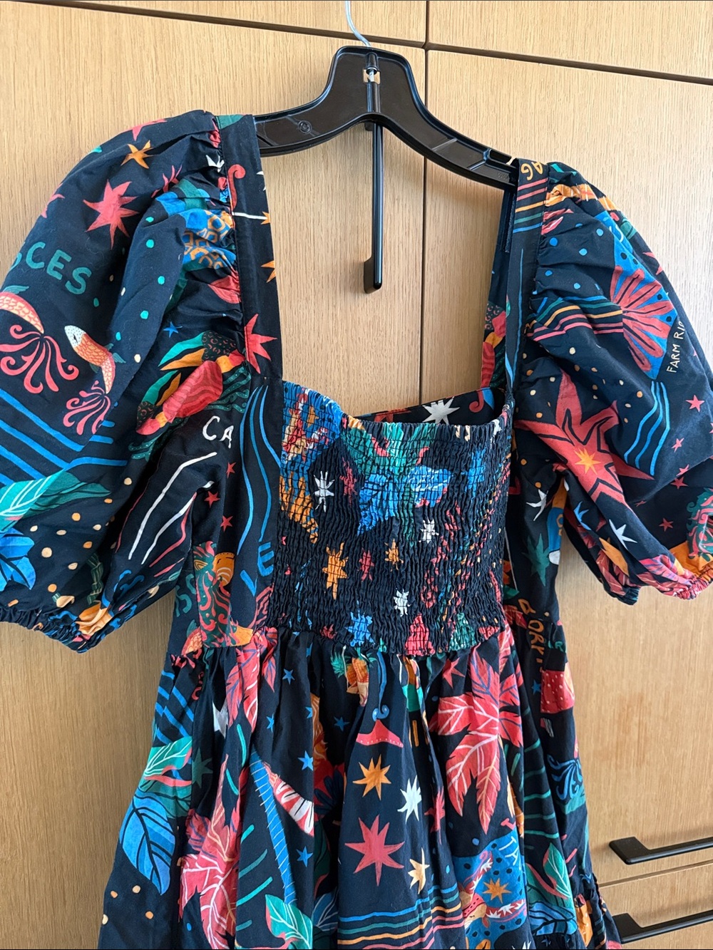 Farm Rio Zodiac Cotton Mini Dress Puff Sleeves Womens size Large - Picture 10 of 12